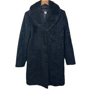 Vintage Y2K Penny Lane Giacca Coat Mob Wife Witchy Black Faux Fur Small Jacquard